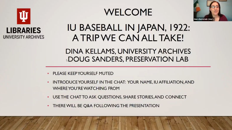 IU Baseball in Japan 1922 Webinar hyperlink