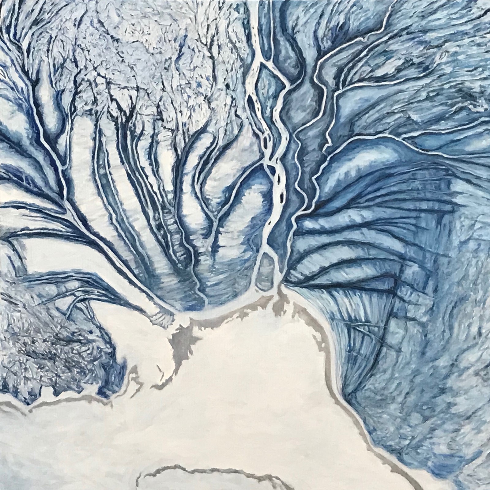 View of ice melt in the Hudson Bay in abstract blue, white